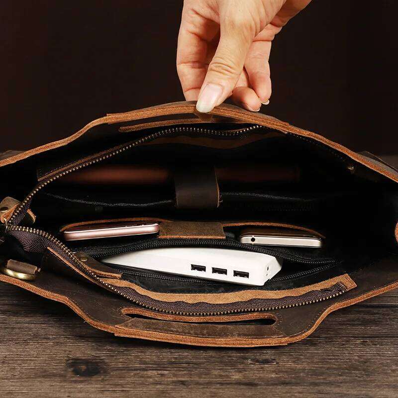 Newsbirds Thick Leather Black For Men Male Busienss Document Bag A4 size Handbag Slim Briefcase men's messenger bag