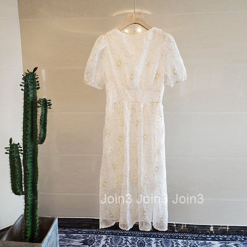 Summer New Embroidered Beaded Shirt Mid-Length Dress Pear-Shaped Body Slimming Fashion Short Sleeve Dress