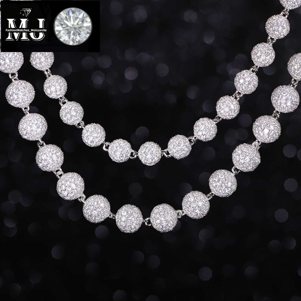 Yu Ying designer necklace Solid Sier 4mm 8mm 10mm Wide Vvs Round Moissanite Ball Shape Cuban k Chain for Hip Hop Jewelry