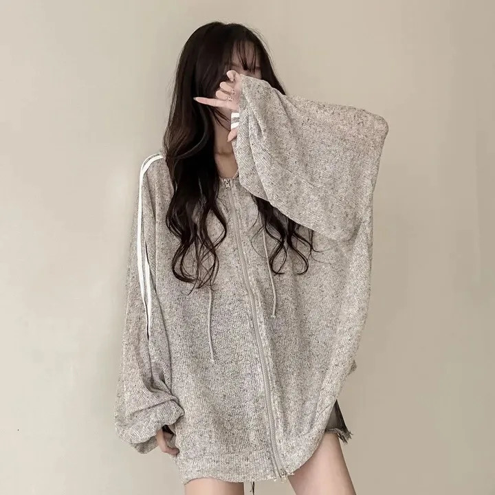 Women Thin Linen Jacket Fashion Ladies Outerwear White Sunscreen Clothing Retro Loose Long Sleeve Female Knitted Cardigan 250729