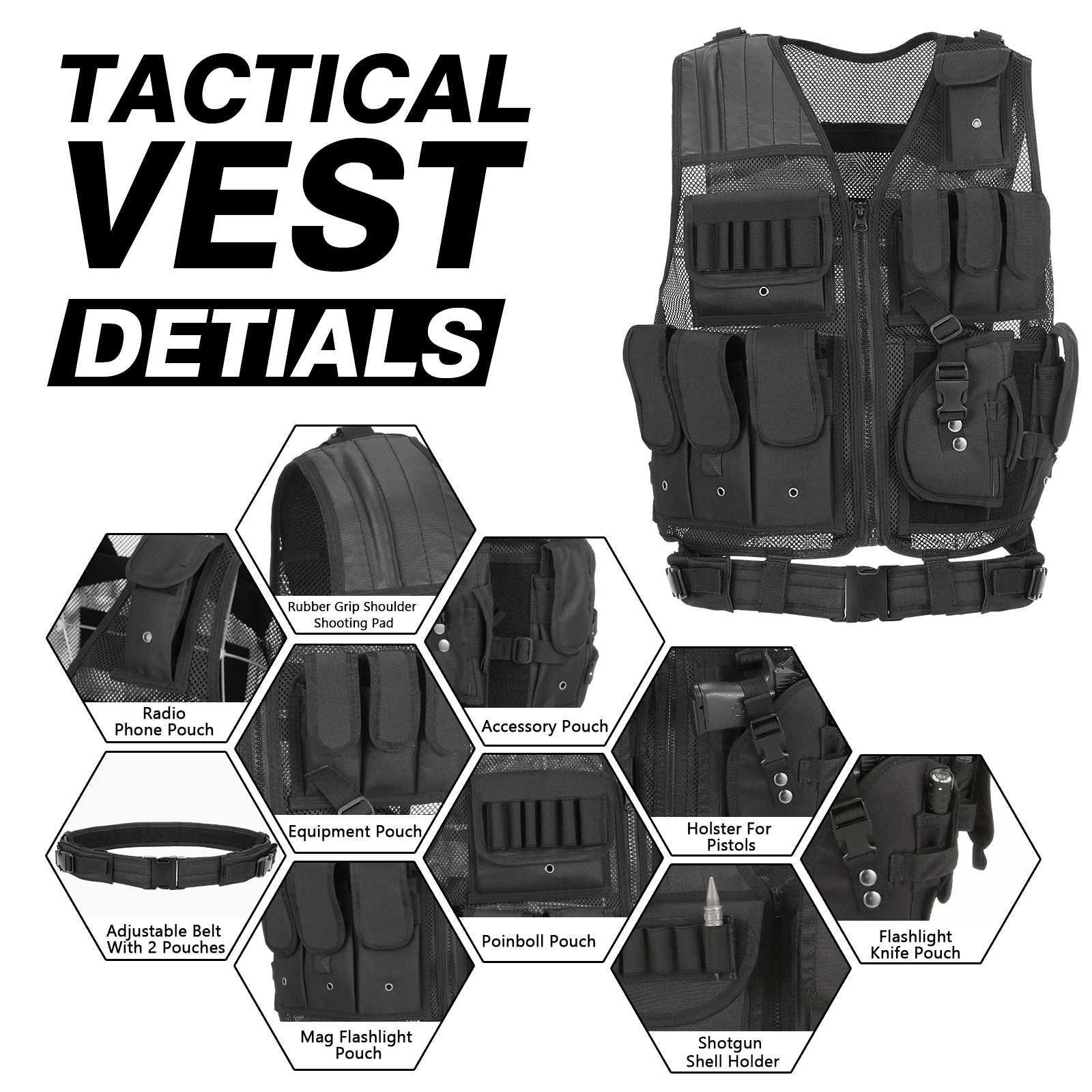 TOMSHOO Tactical Vest Multi-Pockets Breathable Combat Vest Outdoor Military Airsoft Army Vest for Hunting Camping Hiking Z250728