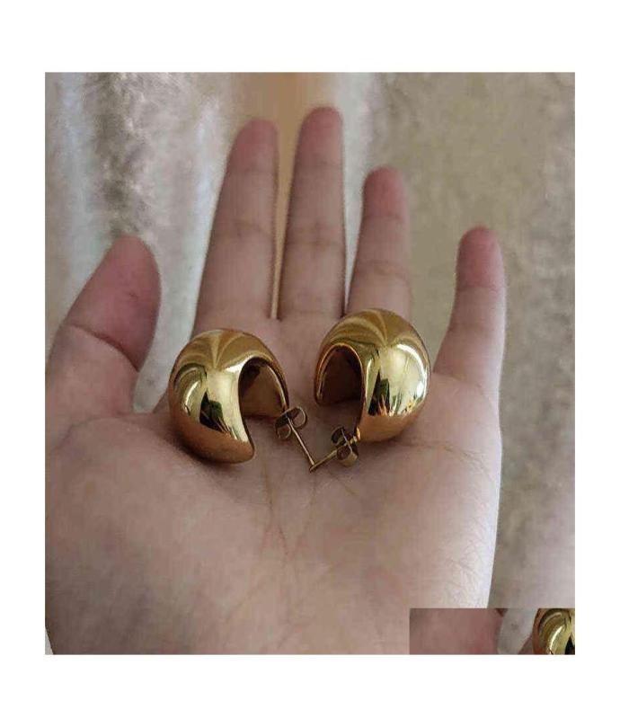Hoop Huggie Half Moon Sphere Thick Chunky Gold Earring Stainless Steel For Women Chic Vintage Empty Lightweight 220108 Drop Delive8195915