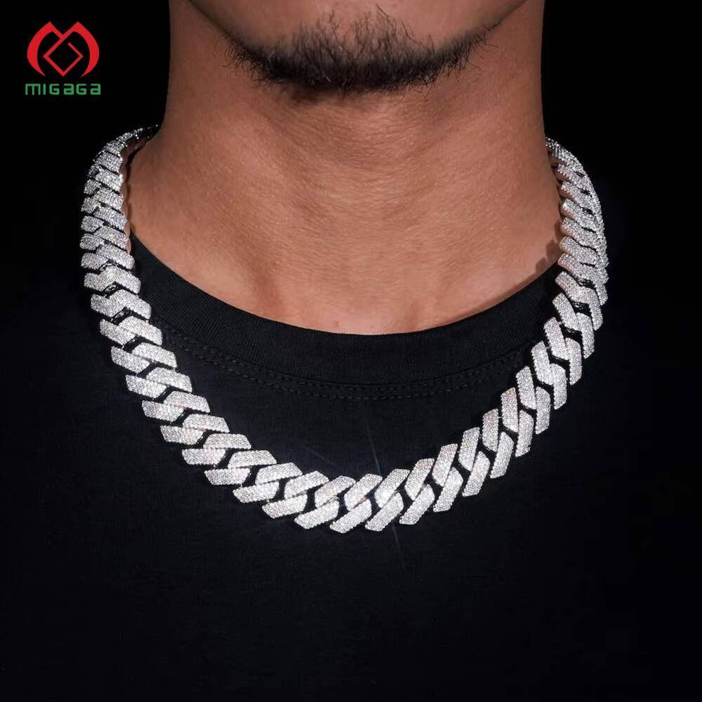 Factory Supply Discounted Price Low Moq Accept Custom Design 4-Row 15mm 14k Gold 925 Sterling Silver Moissanite Cuban Link Chain
