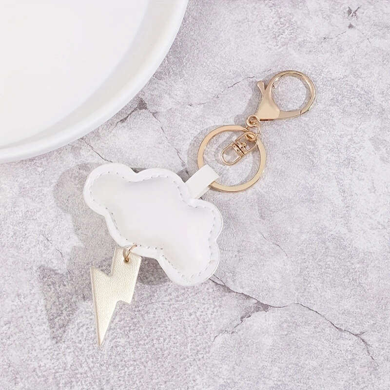 Ins Style Cloud Lightning Summer Panda Giraffe Fruit PU Printed Leather Pendant Keychain Bag Charm