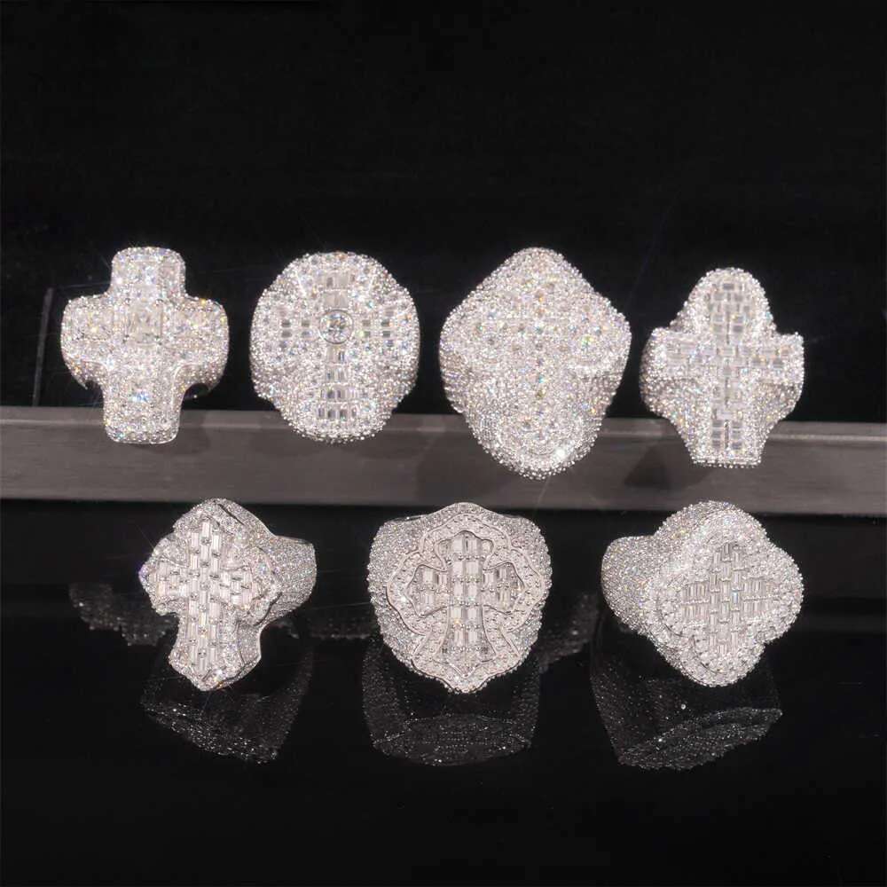Style Hot Sale Vvs Men Dia Rings Sier Ice Out Cross Moissanite Hip Hop Ring Collection