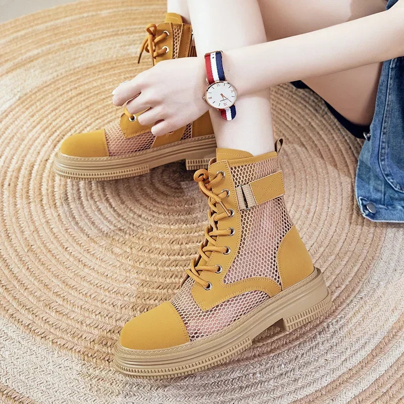 Thick Soled Womens Boots Summer Thin Mesh Hollow Sandals Breathable Short Boots Women Shoes Ladies Shoes Botas De Mujer 250725