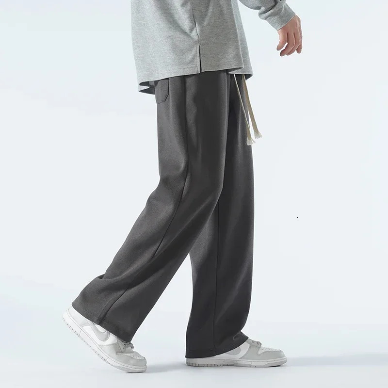 Mens Casual Pants Wide Leg Straight 65% Cotton Fabric Outdoor Sweatpants Neutral HighQuality Soft Long Baggy Trousers 250729