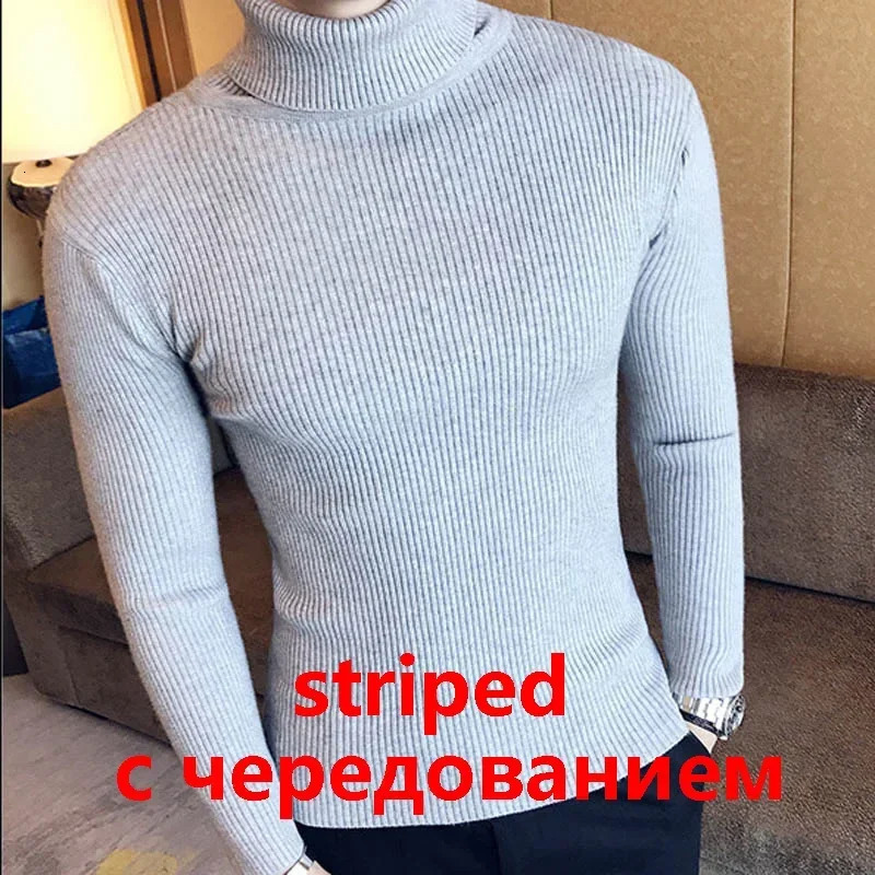 Mens High Neck Sweater Solid Color Pullover Knitted Warm Casual Turtleneck Woolen Winter Outdoor Tops 250729