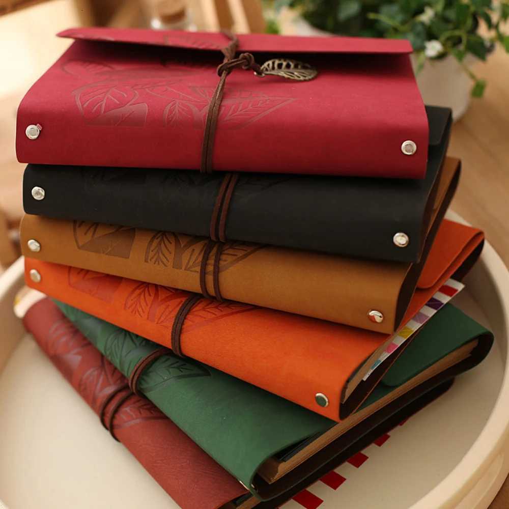 8 Inch PU Leather Kraft Paper Photo Albums 30 Sheets for Baby Birthday Gifts Leaves Home Decor Young Commemoration Z250729