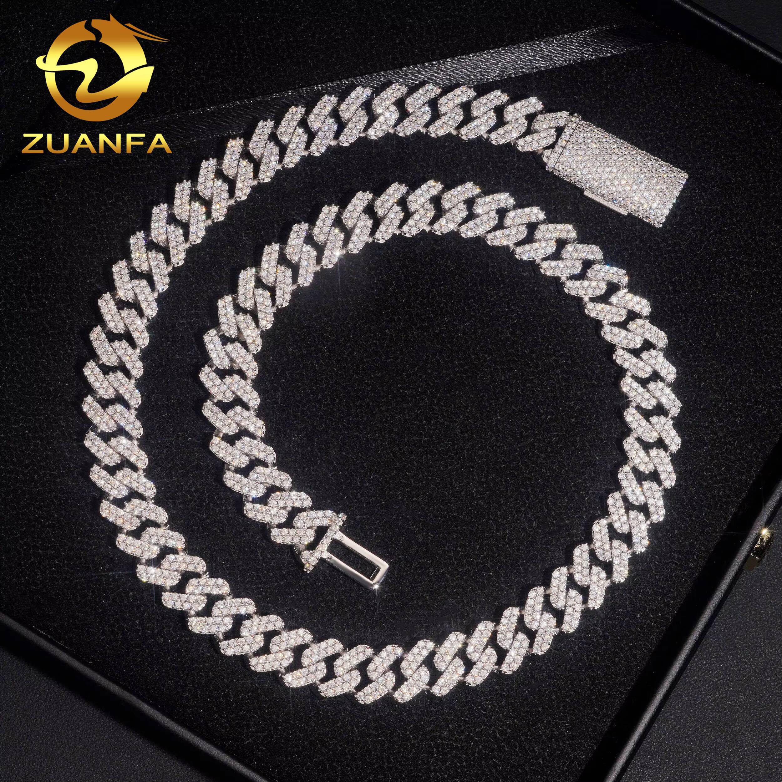 12.6mm 2Rows Hip Hop Jewelry Custom Iced Out Bracelet 925 Sliver Cuban Link Chain VVS Moissanite Diamond Miami Necklace Bracelet
