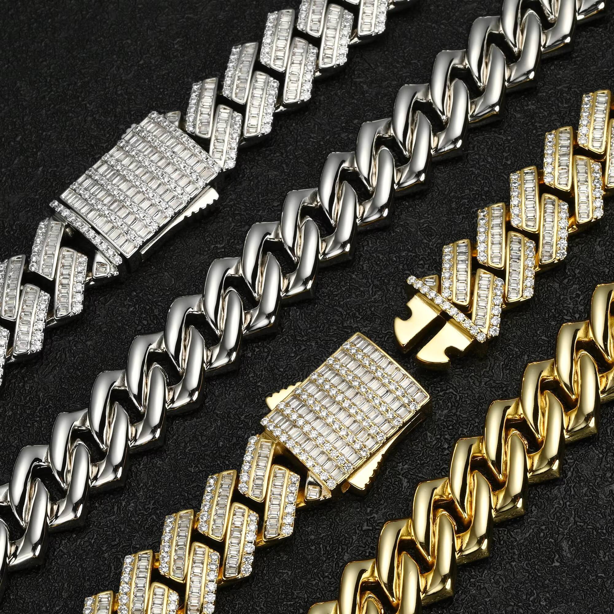 New Arrivals Plated 925 Silver Gold Cuban Chain Necklace Fashionable VVS Moissanite Hip Hop Style with Copper Chic Iced Style