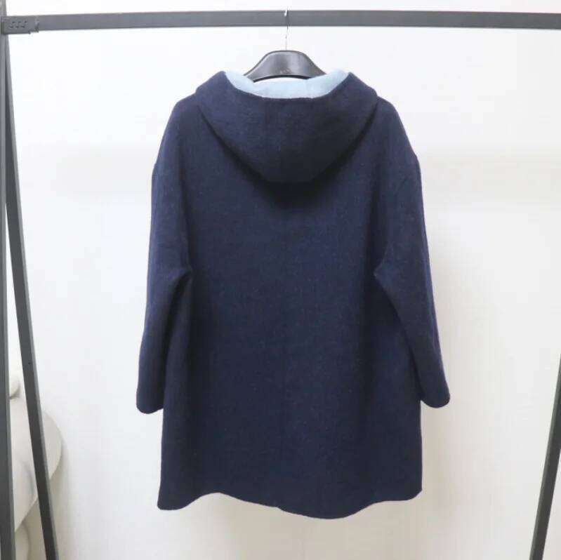 Women's Autumn Winter Hooded Long Sleeve Loose Coat Lady Chic Streetwear Solid Color Single Breasted Pocket Wool Outwear