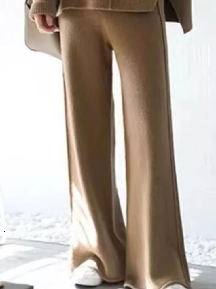 Elegant Knitted Two Piece Sets Womens Casual Oneck Knit Pullovers Loose Pants Female Suits Autumn Winter Fashion Lady Outfits 250729