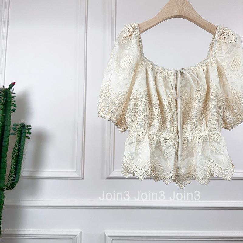 2025 Summer New Lace-Up Elegant Short Blouse French Style Slim Waist Short Sleeve Shirt for Women