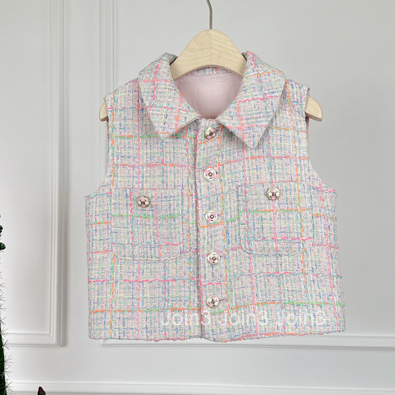 Autumn Winter New French Style Chic Short Lapel Tweed Vest Sleeveless Jacket Womens Top Vest