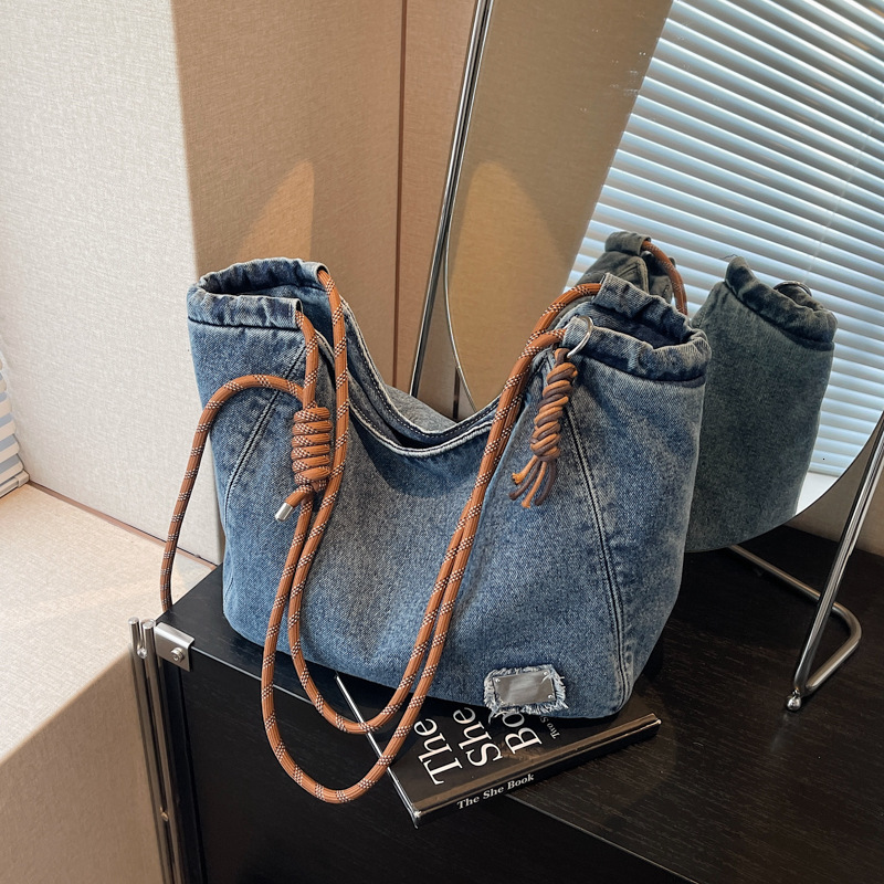 DHAL Large Capacity Denim Tote for Women 2025 New Casual Commuter Shoulder College Student Class Bag