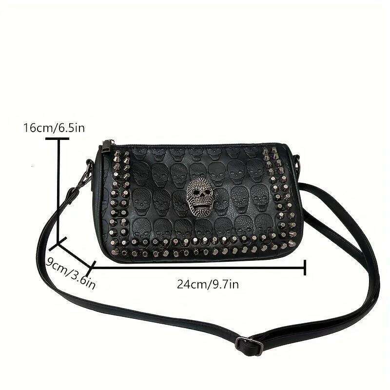 (Halloween) 2024 new Y2K street motorcycle punk wind rivet black skull shoulder messenger bag