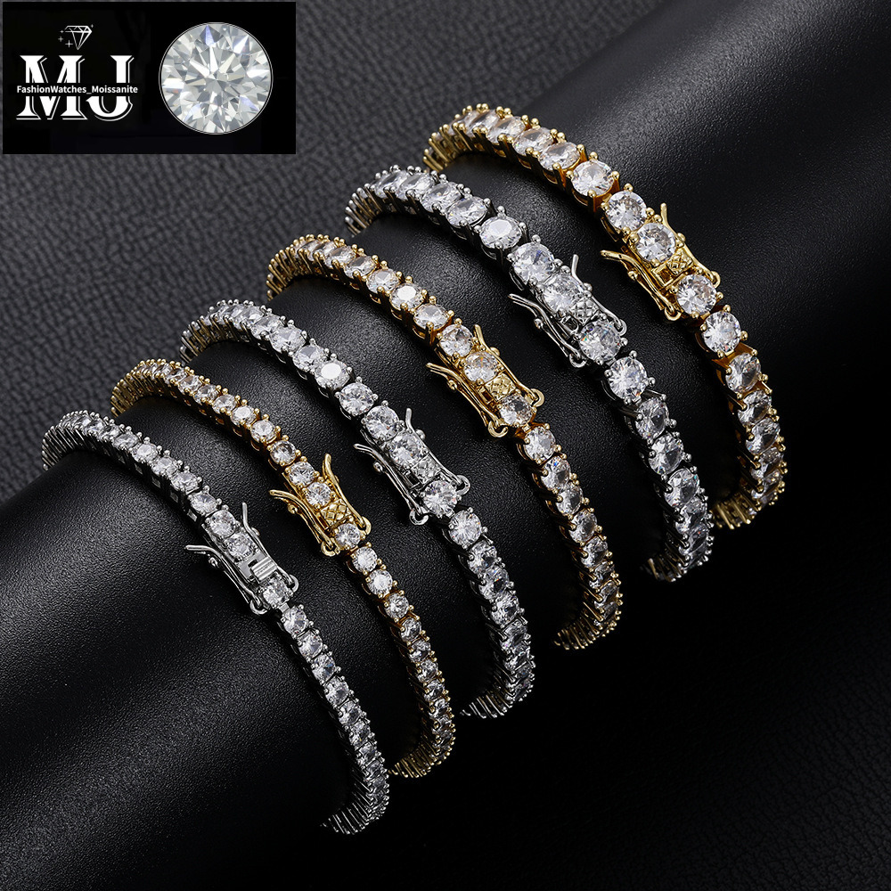 3mm 4mm 5mm Tennis Hip Hop Jewelry Copper Micro Paved Single Row Zircon Bracelet