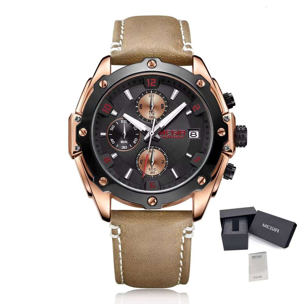 MEGIR Men's Chronograph Watch - Genuine Leather, Waterproof, Luminous, 45mm - Summer Hot Seller