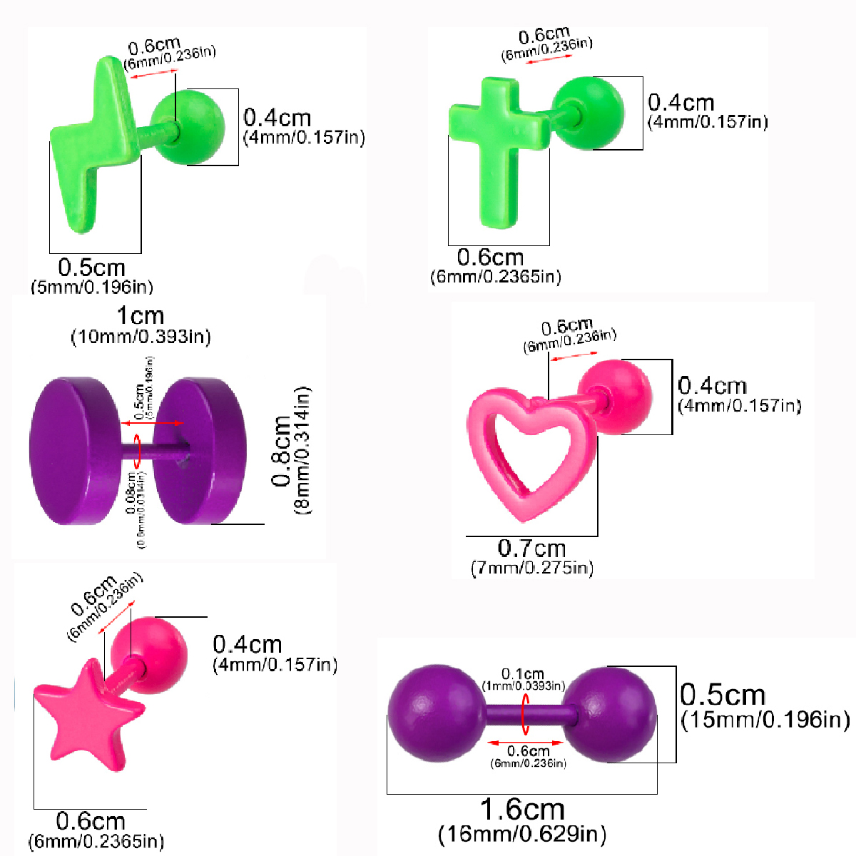 Baking paint stainless steel lightning stud earrings body piercing earrings jewelry wholesale