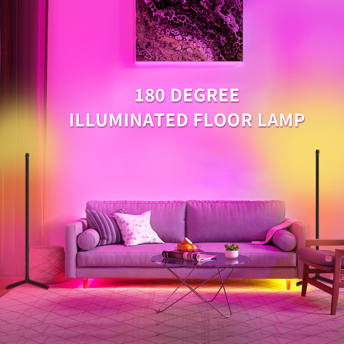 Intelligent control LED Floor Lamp with Colorful Lighting for Living Room & Gaming Rooms Can connect Bluetooth/WiFi-55 HCP025