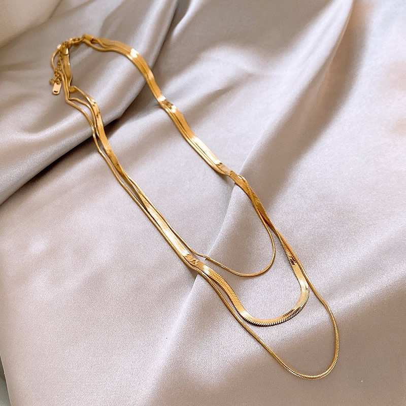 Gold Multi-layer Stacked Snake Bone Necklace for Women, High-end Niche Collar Chain, 2025 New Clavicle Chain Accessory Jewelry for Women