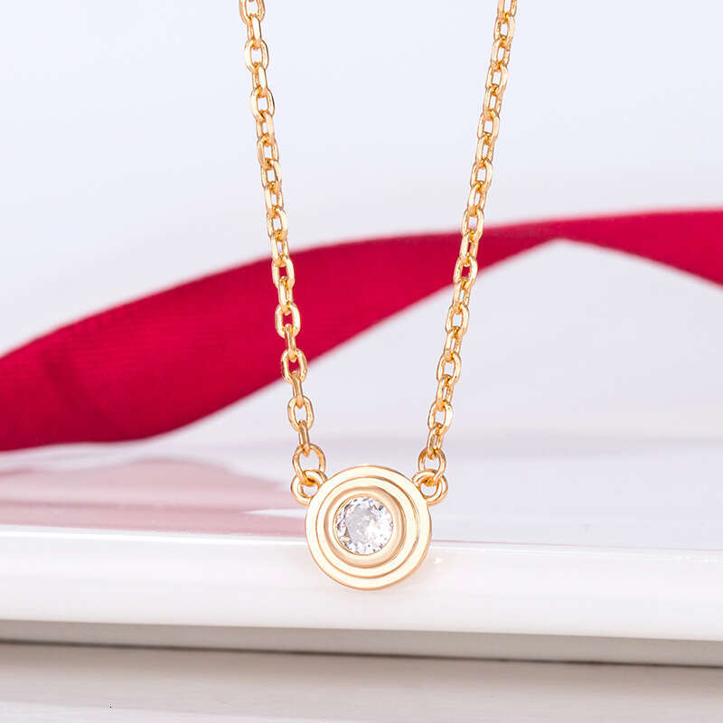Kia One V Gold Plated Single Dia Small Round Necklace UFO Style Simple Pendant