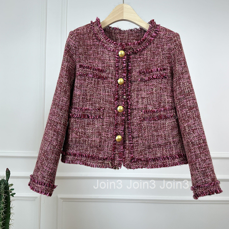 French Style Small Fragrance Coat with Tassels Gentle Style Niche Design Single Button Round Neck Short Top for Women