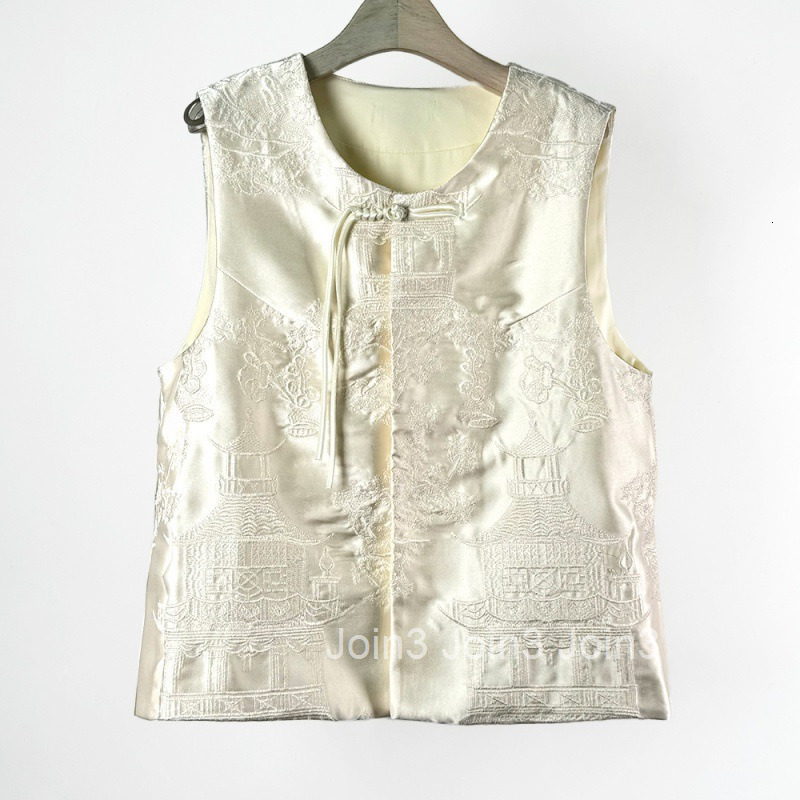 Heavy Embroidery Satin Vest for Women Spring Summer New Chinese Style Sleeveless Top
