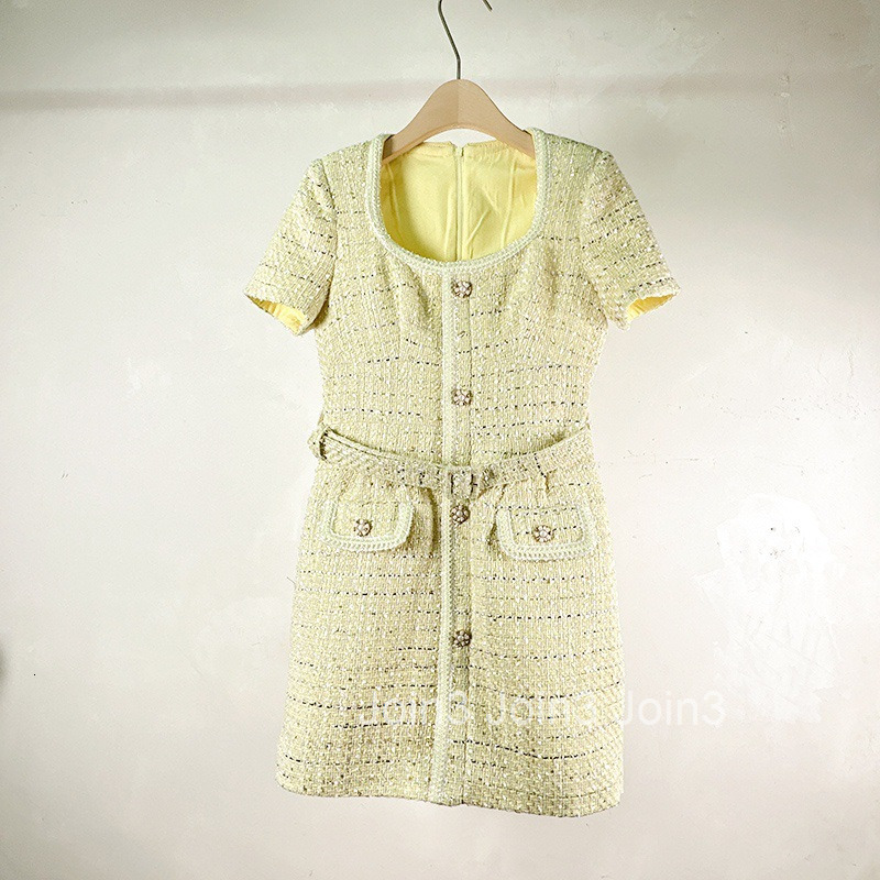 Trendy Summer Autumn Womens French Style Elegant Short Dress High-end Sense Modest Waist-cinching Short Sleeve Dress