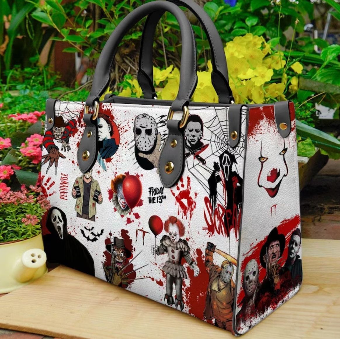 Designer oil painting bag Halloween Theme Women's Handbag PU Shoulder Leather Storage Bag Printed