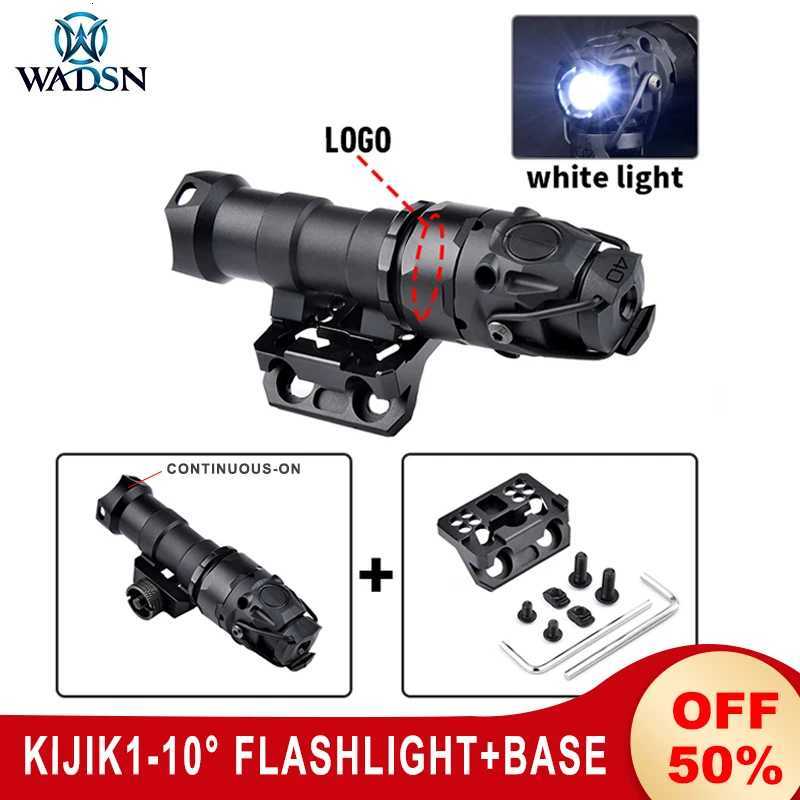 Tactical Flashlight KIJI K1-10 ° Scout Light Outdoor Airsoft Hunting Spotlight Offset Mount Base Wadsn Fits Mlok Keymod 20MM Rail XJ250728