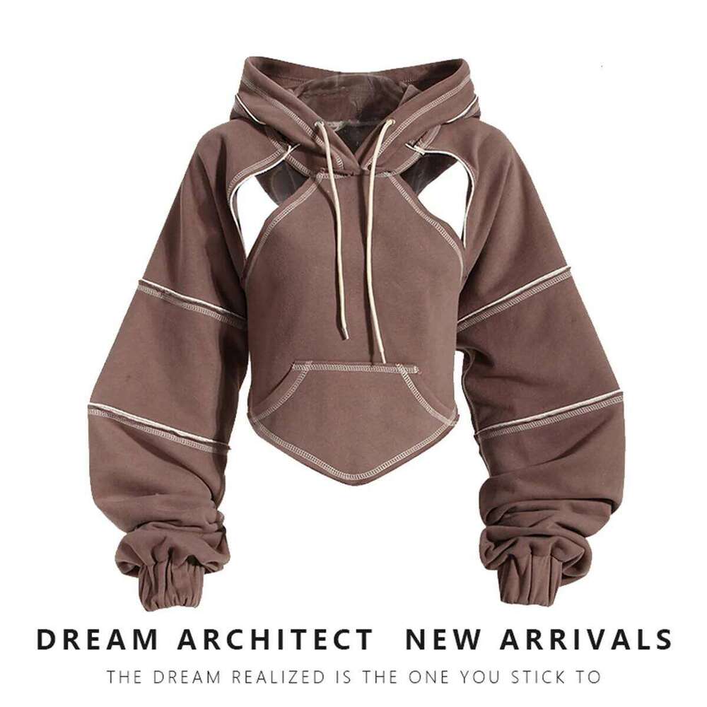 hoodie Women Hooded Sweatshirt Color Clashing Bright Line Short Top Ladies Fashion Layering Hoodie Long Sleeved tops New jacket