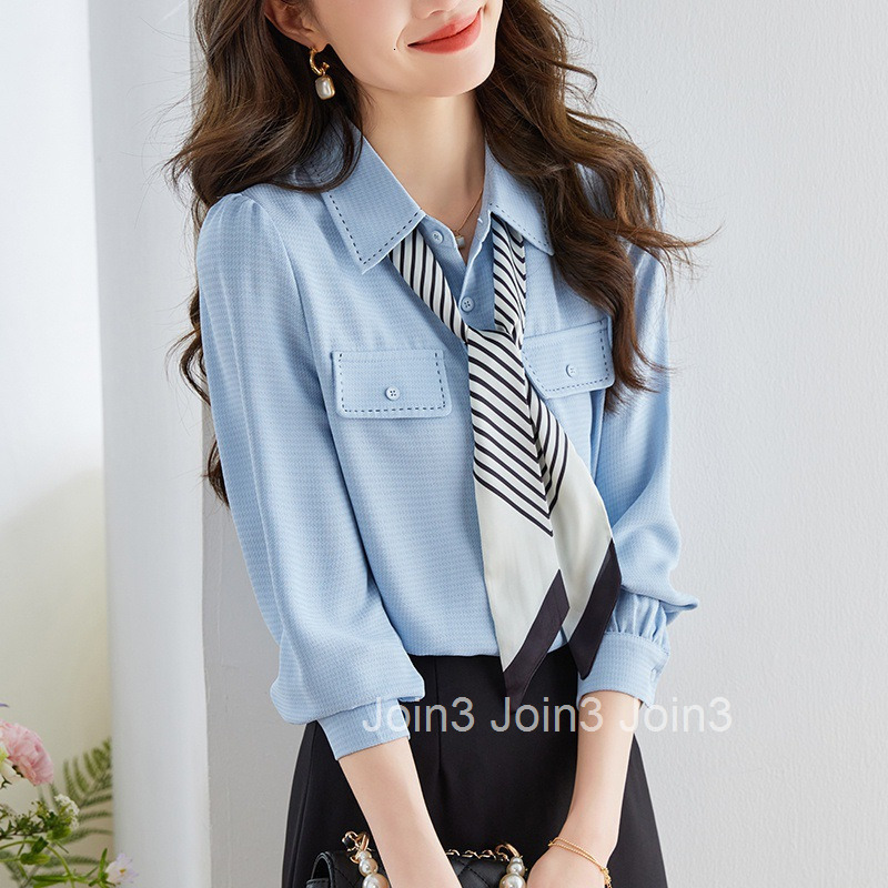Spring and Autumn New Style Socialite Niche Tie Elegant Long Sleeve Shirt Womens Fashion Plus Size Blouse Top