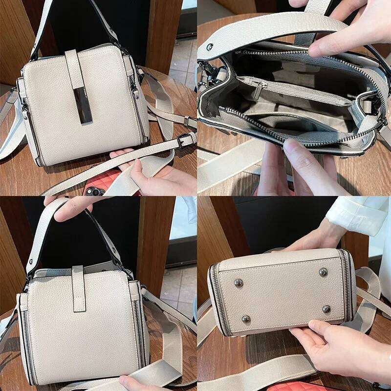 Women's Top Layer Cow Genuine Leather Versatile Handbag Female High Quality Shoulder Ladies Commuting Crossbody Bucket Bag