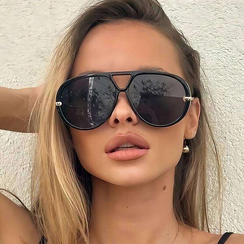 Oversized Oval Punk Pilot Sunglasses Women Big 2025 Brand Vintage Metal Frame Sun Glasses for Ladies UV400 Shield Eyewear