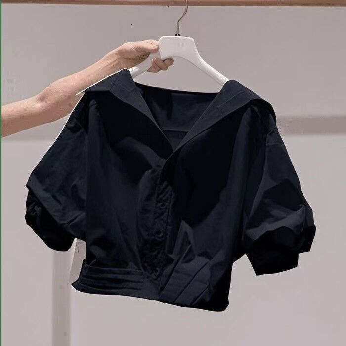 sxzy French Style White Off-Shoulder Sleeve Shirt for Women Summer Blouse with High-End Feel Puff Sleeves Petite Short Top