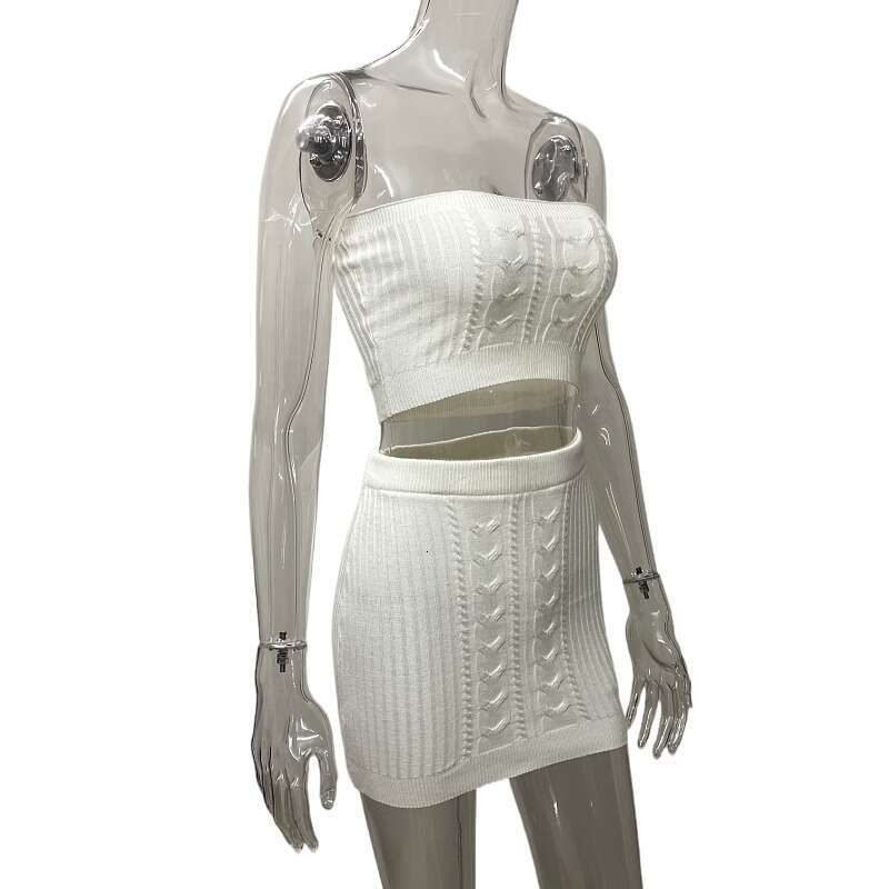 Spring New Fashion Women's Sleeveless Tube Top And Solid Color Bodycon Skirt Set B5