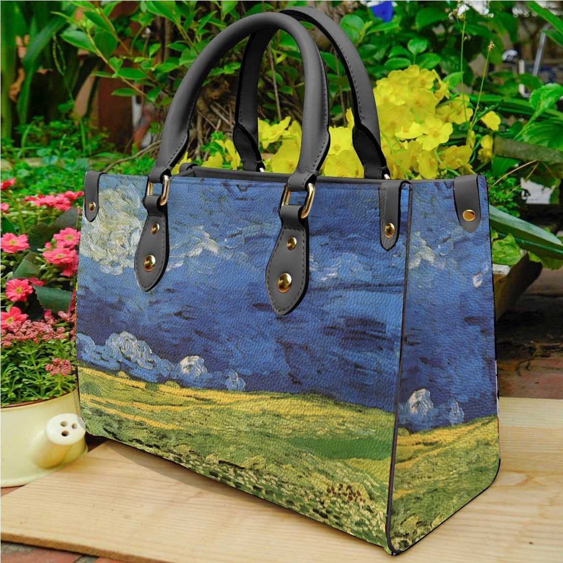 Designer oil painting bag Lavender Garden Oil Painting Women's PU Handbag Leather Shoulder Bag Minimum Order
