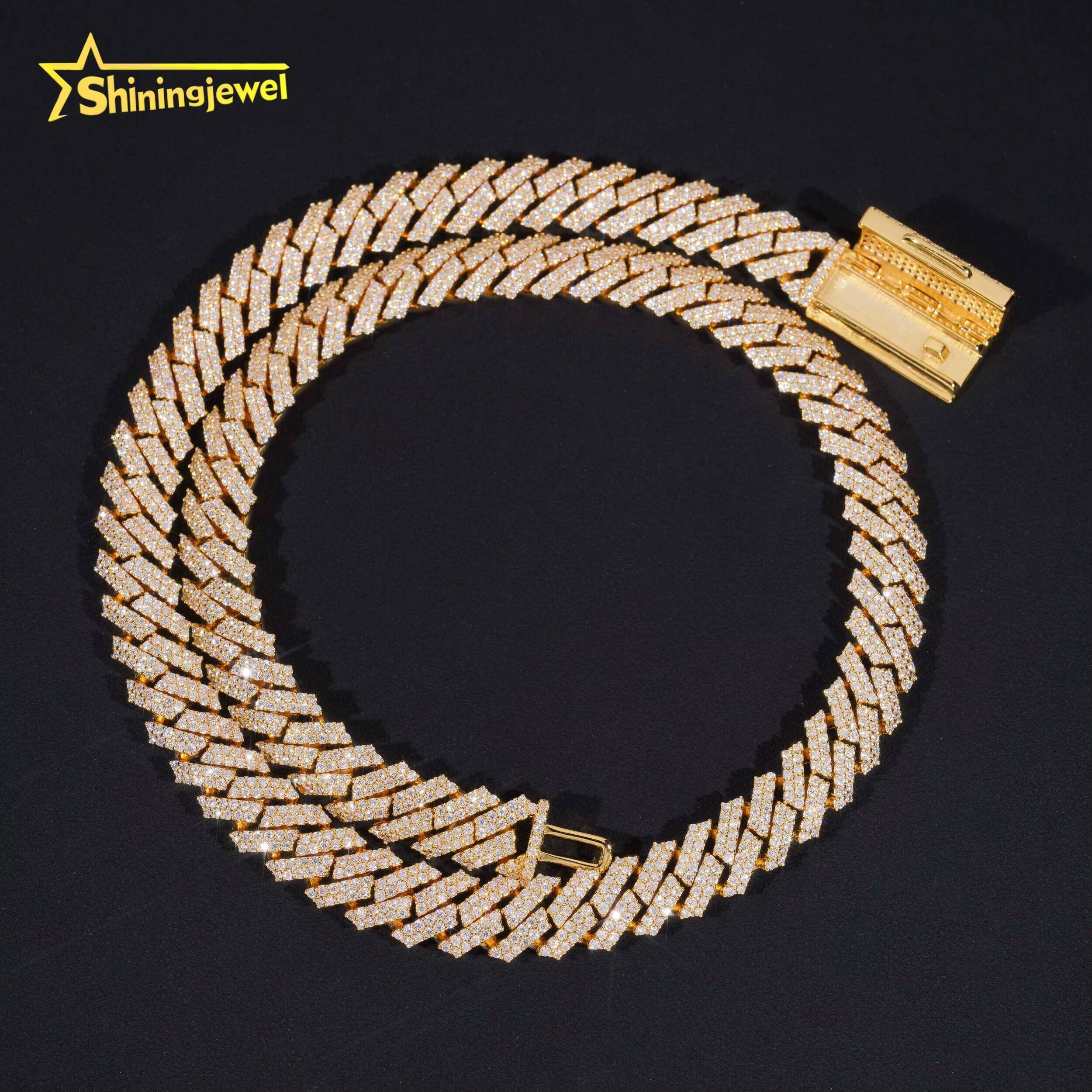 High Quality Hip Hop Jewelry Men Fashion Necklaces 12mm 2 Rows 925 Sterling Silver Iced Out Moissanite Diamond Cuban Link Chain