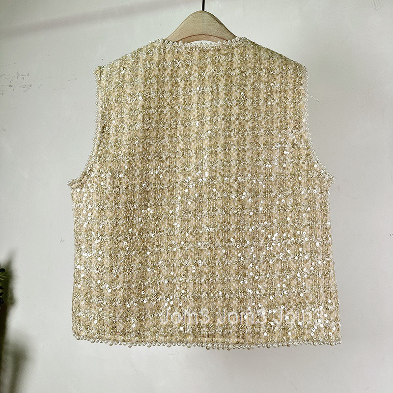 Socialite Autumn Winter New Style Heavy Sequins Beaded V-neck Cardigan Vest Jacket Short Womens Top Vest