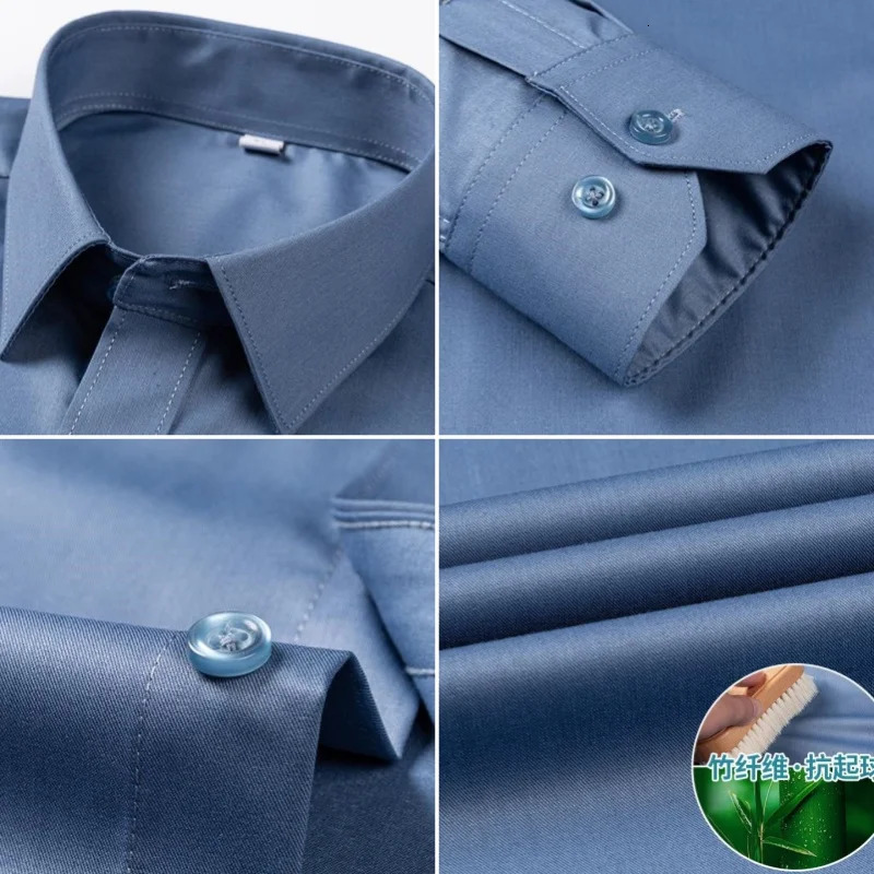 Quality Stretch Men Shirt Bamboo Fiber Long Sleeve AntiWrinkle NonIroning Slim Fashion Casual Business Office White Shirt 250729