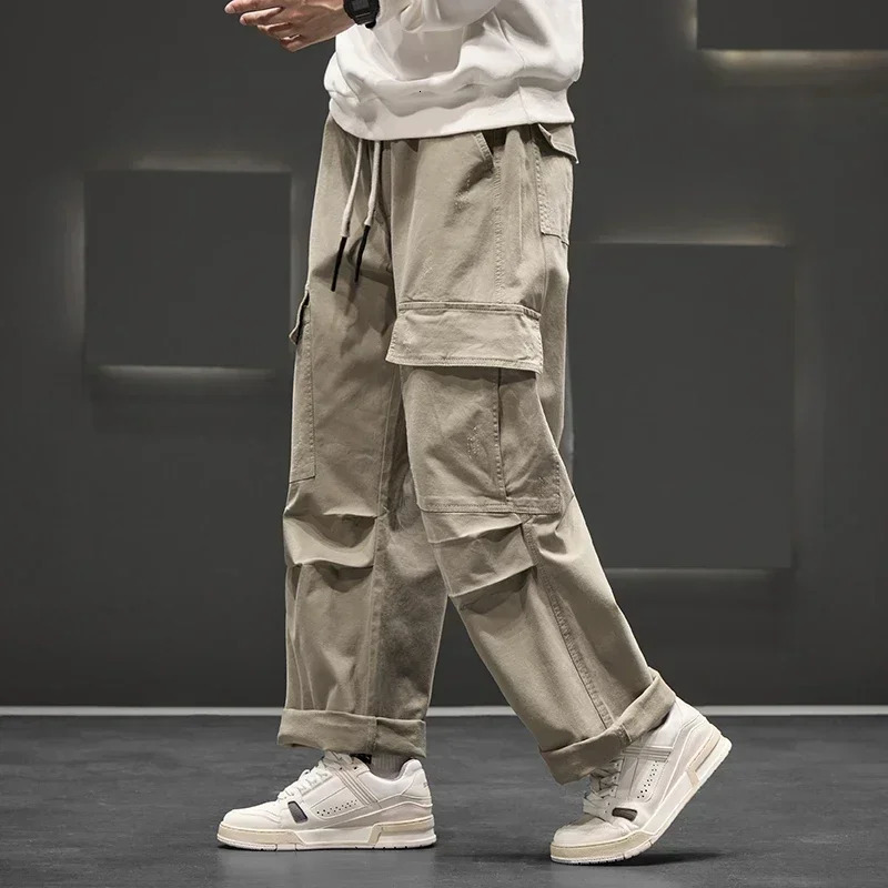 Autumn Wide Leg Pocket Cargo Pants Men Trousers Neutral Loose Casual Cotton Straight Outdoor Fashion Big Size 8xl 250717