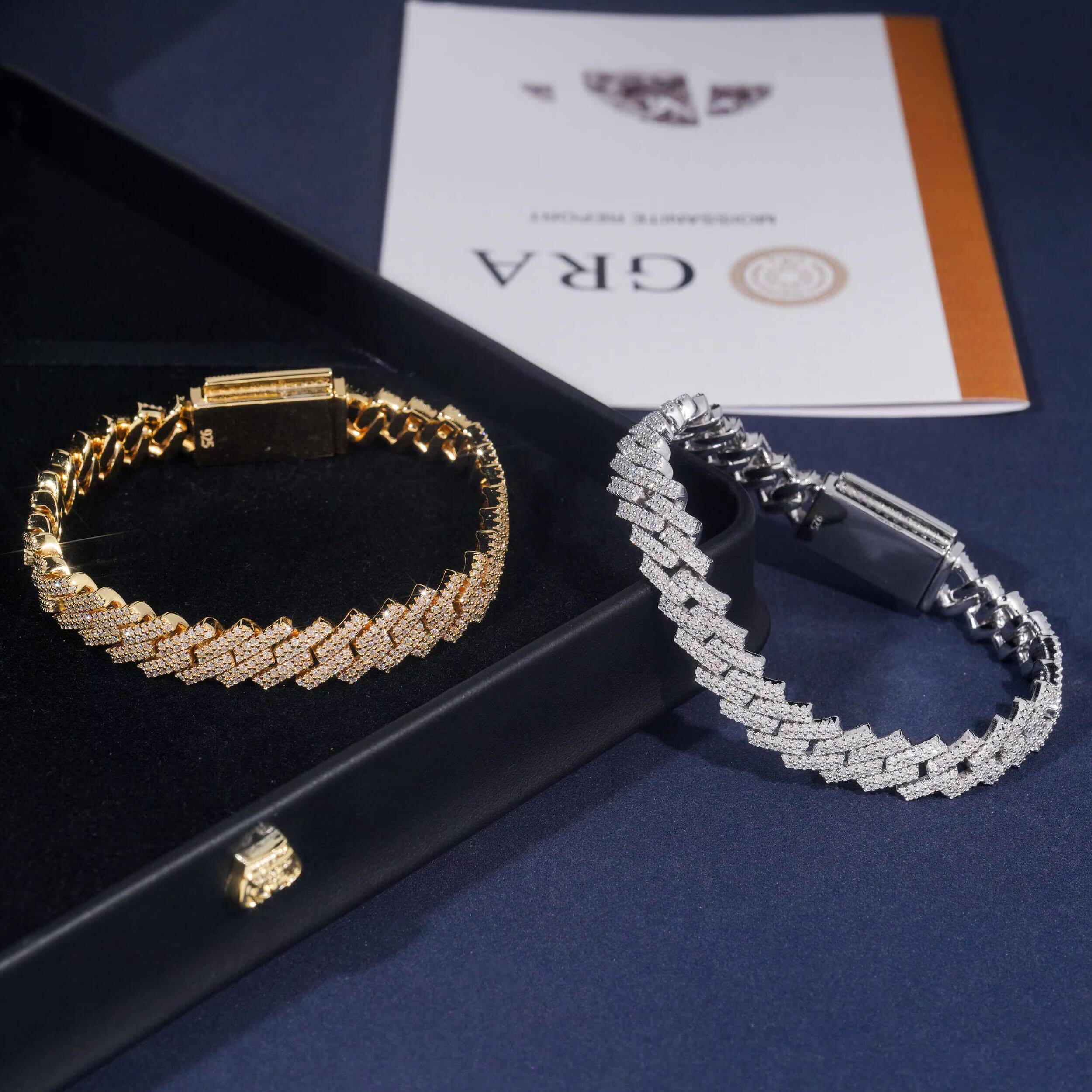 Ready to Ship 2ROWS 10MM Moissnaite Cuban Chain Gold Plated 925 Sliver GRA Moissanite Pass Diamond Test Cuban Link Chain