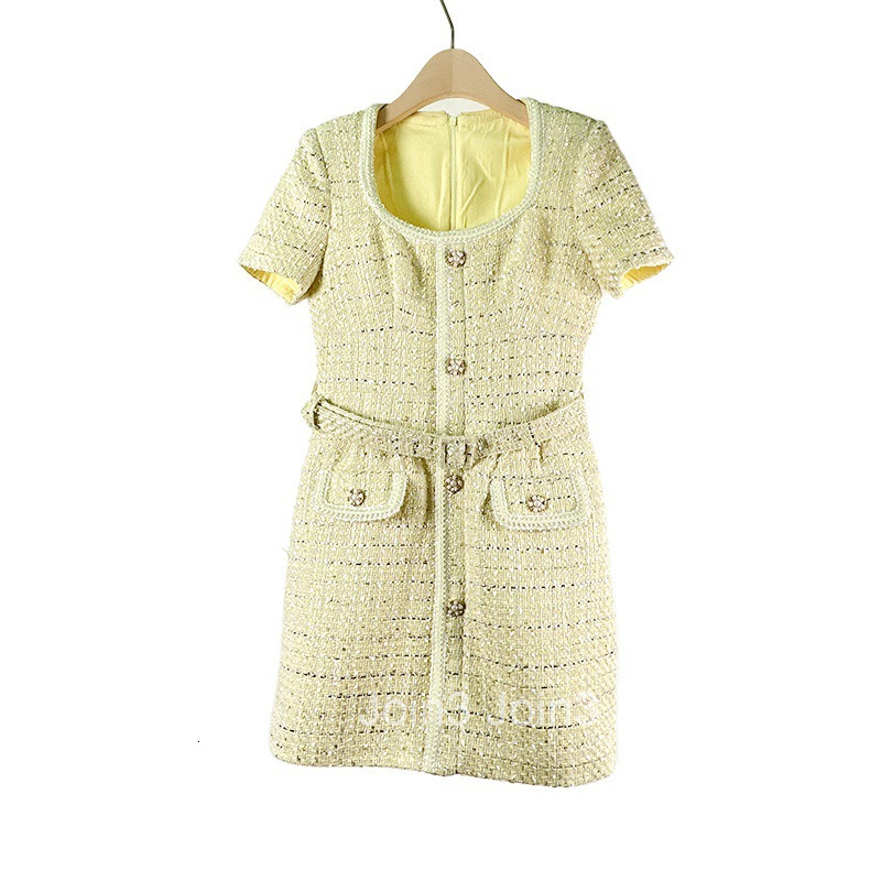 Trendy Summer Autumn Womens French Style Elegant Short Dress High-end Sense Modest Waist-cinching Short Sleeve Dress