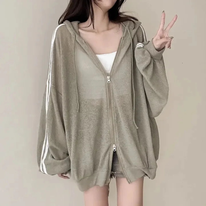 Women Thin Linen Jacket Fashion Ladies Outerwear White Sunscreen Clothing Retro Loose Long Sleeve Female Knitted Cardigan 250729