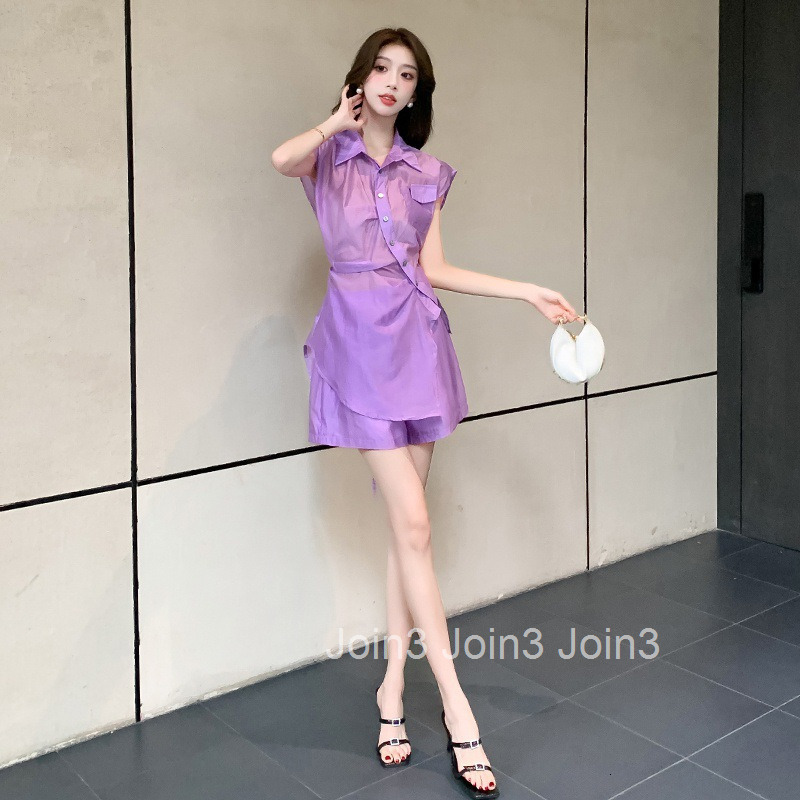 Summer New Fashion Casual Thin Short Sleeve Shirt Top Shorts Set Two-Piece Set for Women