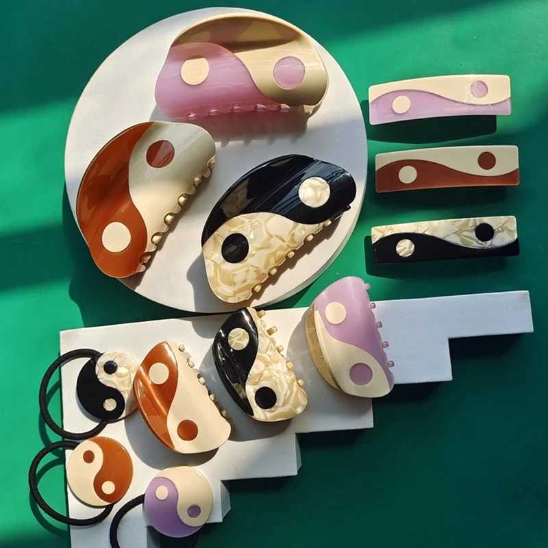 New Yin Yang Square Semicircle Acetate Black White Tai Chi Hair Clip Hairpin Headwear for Women Hair Accessory HUANZHI 2021 Z250729