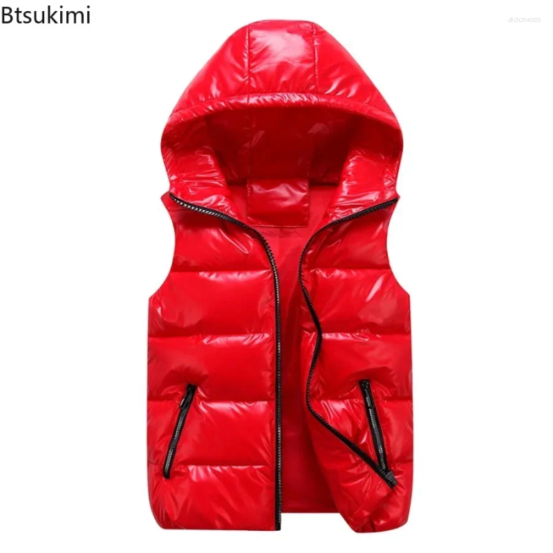 Men's Vests Hooded Vest Coats Fashion Glossy Waterproof Design Couple Down Cotton Lightweight Casual Waistcoat Male Parkas