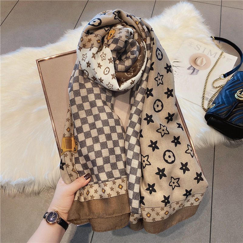 Star plaid scarf female winter high sense scarf temperament all match checkerboard plaid scarf autumn and winter shawl